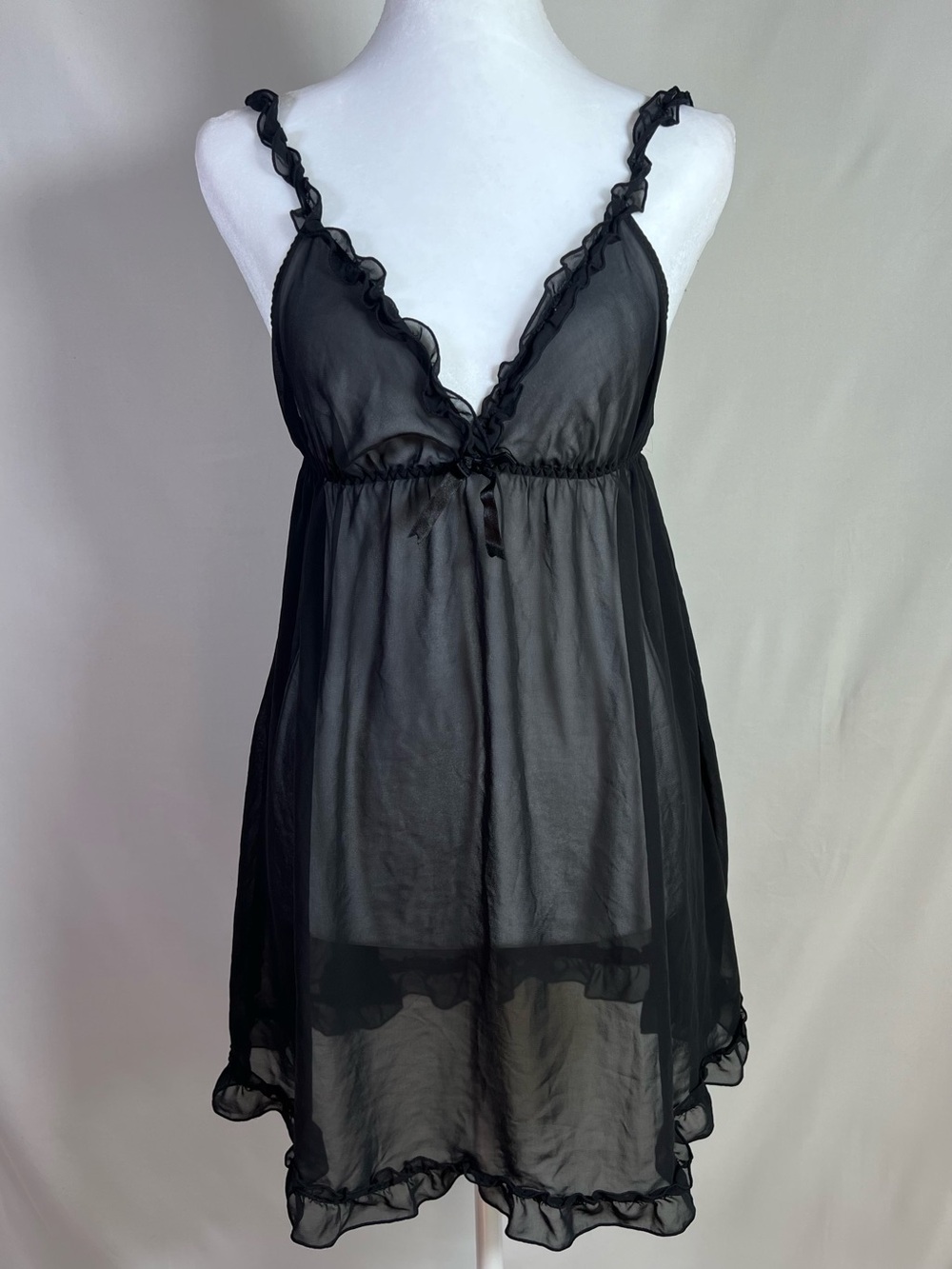 H&M Sheer Black Ruffled Babydoll Chemise - Medium